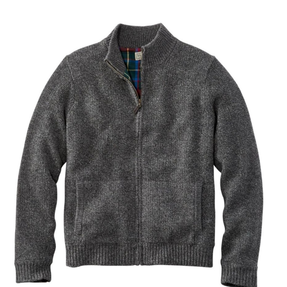 L.L.Bean Lambswool Full Zip Sweater Jacket Gray Plaid Lined XXL - Picture 9 of 12